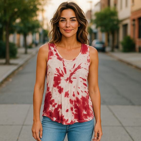 LuLaRoe 3XL Red White Tie-Dye Tank Top | Sleeveless Boho Casual - Picture 1 of 8